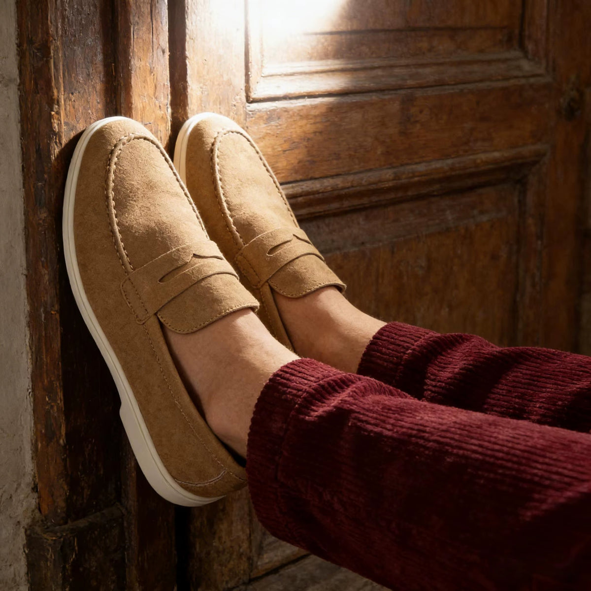 Tan Suede Penny Loafers